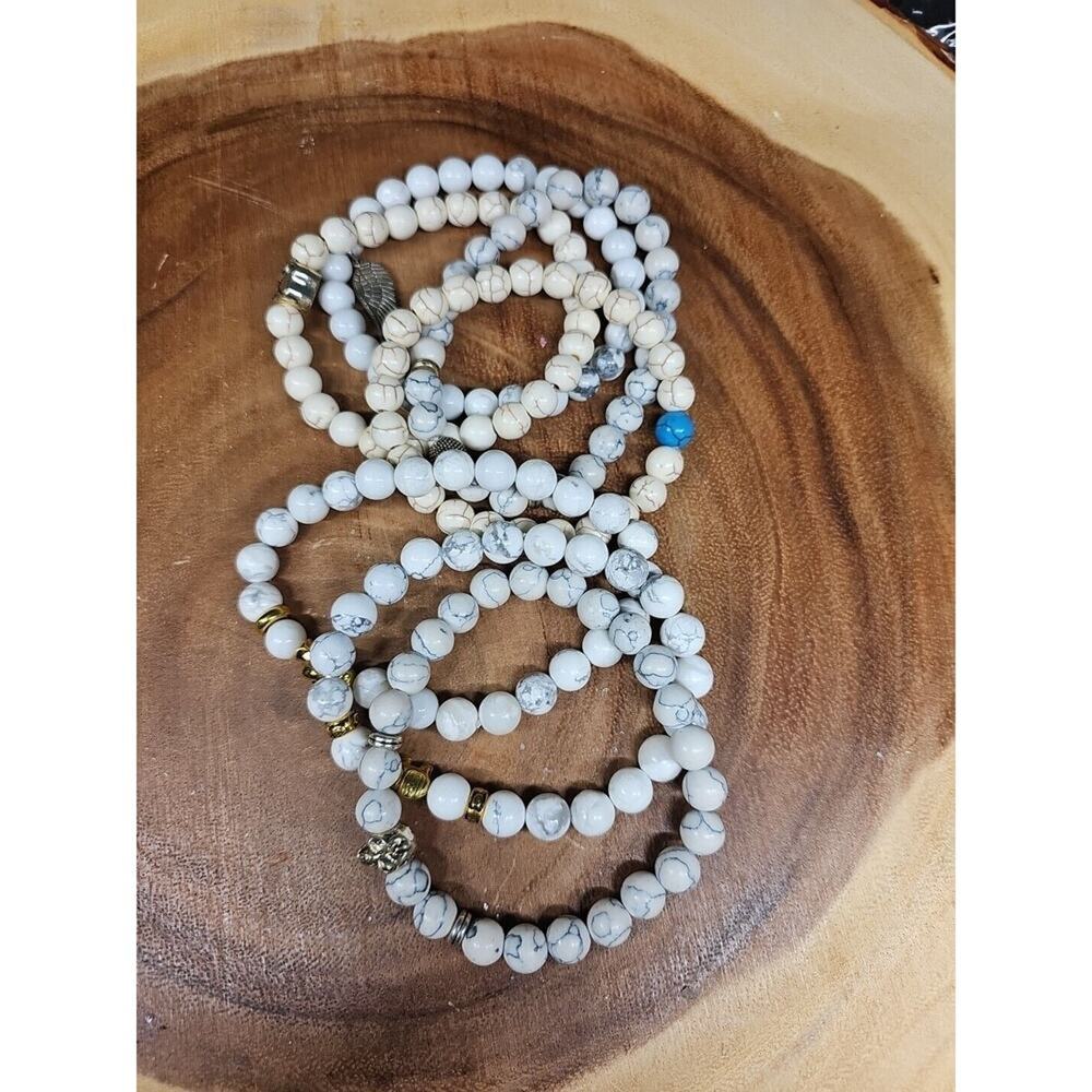 Natural Howlite Stone Bracelets 7pc Set - Picture 4 of 7